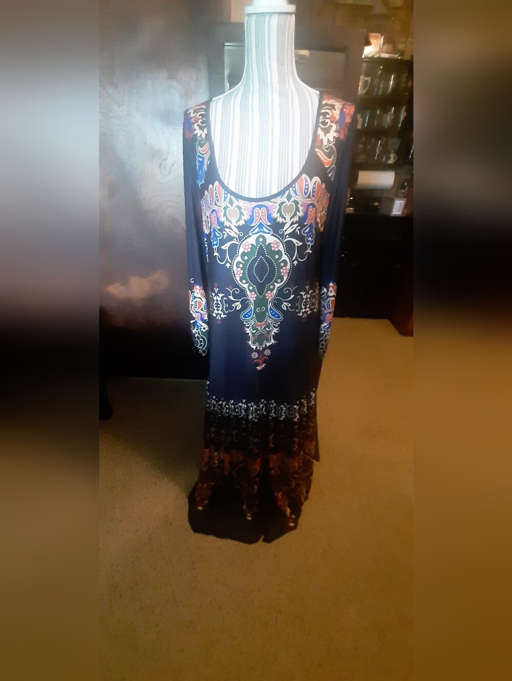 Bohemian Black Maxi Dress with Multicolor Medallion Print